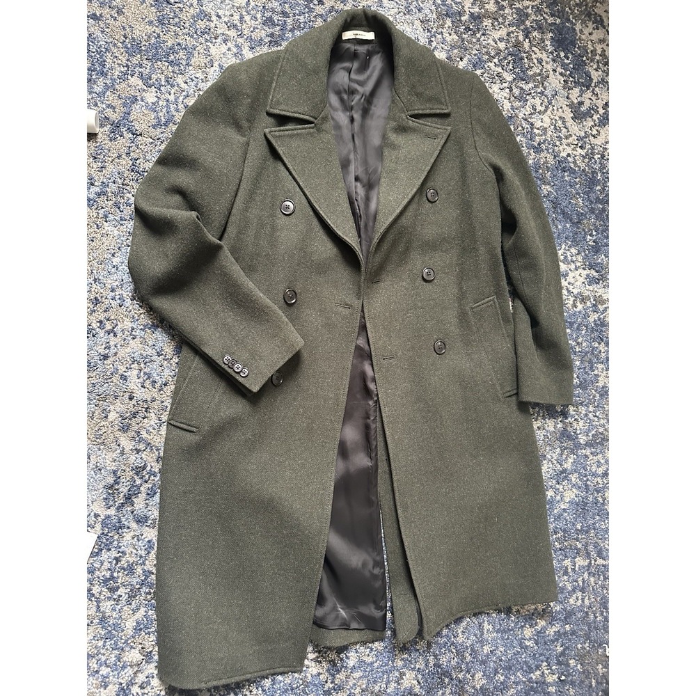 Club Monaco Wool Overcoat Mens Size 38 Green Double Breasted Moon Fabric Coat